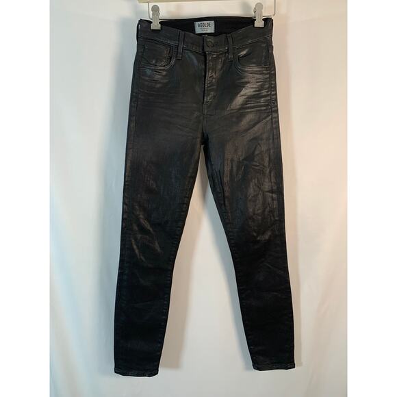 AGOLDE Super High Rise Black Vegan Leather Coated Skinny Jeans- Size 26 - Picture 2 of 7